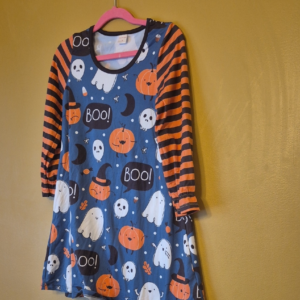 Halloween Themed Kids Dress with Striped Sleeves
